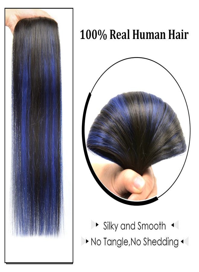 Winsky 16" Clip in Hair Extensions Remy Human Hair Blue Balayage for Women - Silky Straight 100% Real Human Hair 55grams 4pieces #(1B/Blue) T1B Color - Image 3